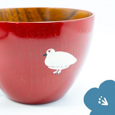 「らいちょう」漆絵入り 木製スープマグ【赤】