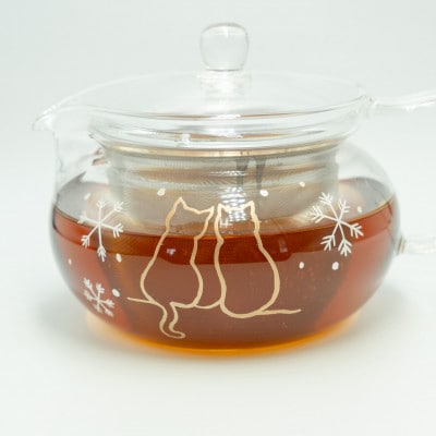 冬に寄り添う猫ティーポット　耐熱ガラス450ml