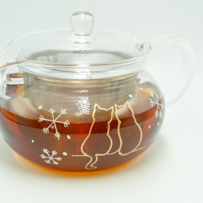 冬に寄り添う猫ティーポット　耐熱ガラス450ml