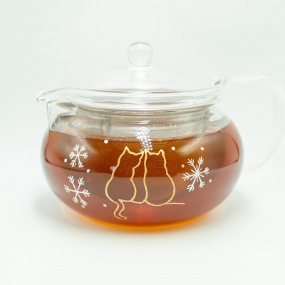 冬に寄り添う猫ティーポット　耐熱ガラス700ml