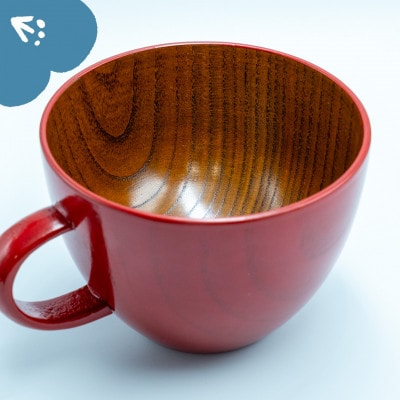 木製スープマグ らいちょう漆絵【冬支度ver】 赤