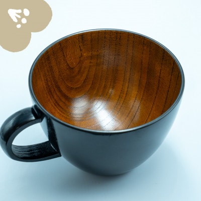 木製スープマグ らいちょう漆絵【冬支度ver】 黒