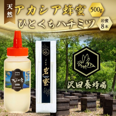 天然十和田 アカシア蜂蜜 500g+TASTING HONEY ひとくちはちみつ 岩蜜 8本セット
