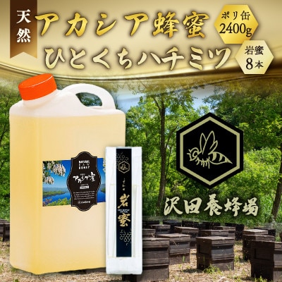 天然十和田 アカシア蜂蜜 2400g ポリ缶+TASTING HONEY ひとくちはちみつ 岩蜜8本
