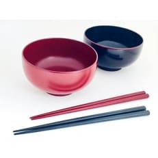 【漆器たかやすみ】本漆塗り どんぶり椀ペア(溜内黒・古代朱)&すべらない御箸(黒・朱)セット 1組