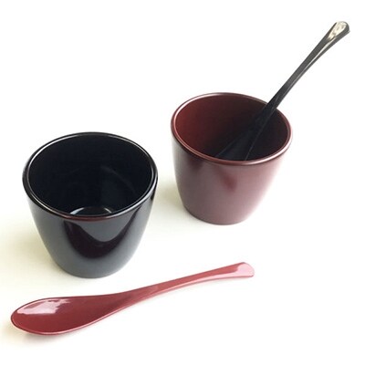 【漆器たかやすみ】本漆塗り miniフリーカップ溜・古代朱ペア&スプーンセット 1組