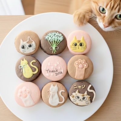 ネコ好きにはたまらない!メッセージ入りマカロン9個セット