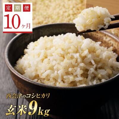 《定期便10ヶ月》 西会津産米コシヒカリ 玄米 9kg(4.5kg×2) F4D-1176
