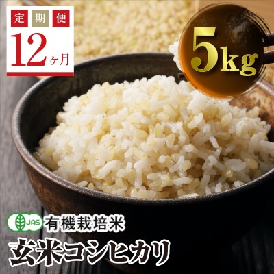 《定期便12ヶ月》JAS認定 有機栽培米 西会津産米コシヒカリ 玄米 5kg F4D-0452