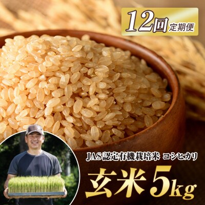 《定期便12ヶ月》JAS認定 有機栽培米 西会津産米コシヒカリ 玄米 5kg F4D-2098