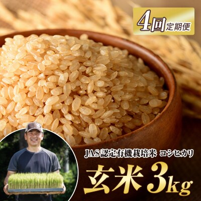<定期便4ヶ月> JAS認定 有機栽培米 西会津産米コシヒカリ 玄米 3kg F4D-2086