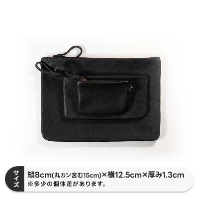 レザーポーチ ブラック S 本革 名刺サイズ 福島県 西会津町 F4D-2209