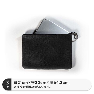 レザーポーチ L 本革 A5サイズ ブラック 福島県 西会津町 F4D-2217