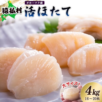「活ほたて」大サイズ4kg(16~20枚) オホーツク産【16017】