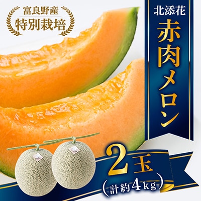 ”特別栽培”富良野産メロン　北添花orR113U(赤肉メロン2玉　計約4kg)