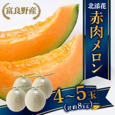 【2026年6月下旬順次発送・先行受付】富良野産メロン　北添花(赤肉メロン4～5玉　計約8kg)
