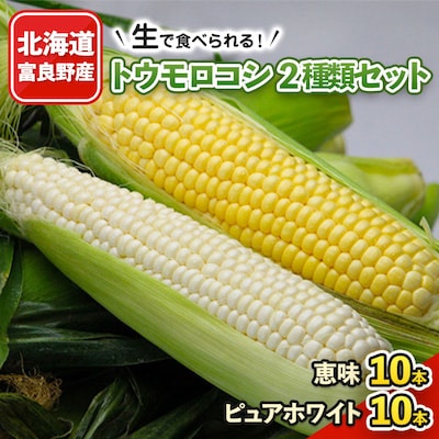 【2025年発送】生で食べられるトウモロコシ2種類セット 恵味10本・ピュアホワイト10本