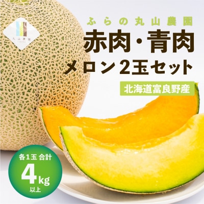 赤肉・青肉メロン 2玉セット(計4kg以上)