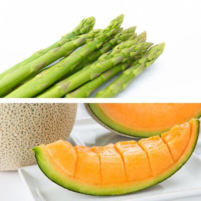 【発送月固定定期便】富良野市の旬 春の アスパラ約1kg 夏の 赤肉メロン 大玉 2玉約4kg全2回