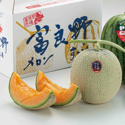 ふらの赤肉メロン1.6kg×1玉　小玉スイカ×1玉