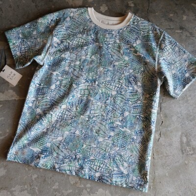 [HAM IAM]【数量限定】手差型染クルーネックTシャツ「群生平目」グリーン系(緑色系)　Mサイズ