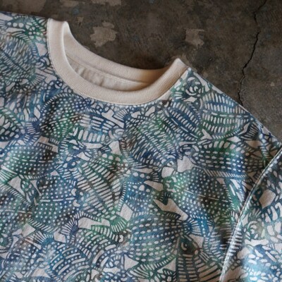 [HAM IAM]【数量限定】手差型染クルーネックTシャツ「群生平目」グリーン系(緑色系)　Mサイズ