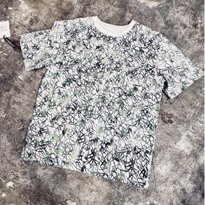 [HAM IAM]【数量限定】手差型染クルーネックTシャツ「山笹」緑炭系【Lサイズ】