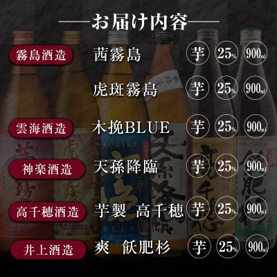 「宮崎県芋焼酎」25度 900ml瓶 飲み比べ6本セット