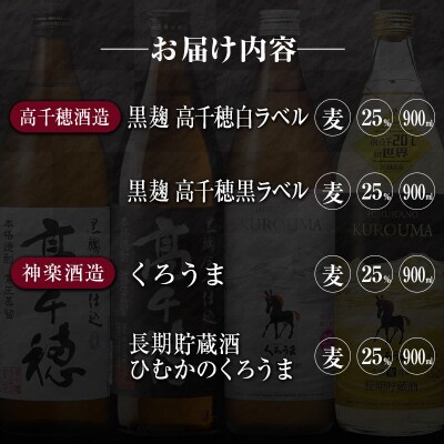 「宮崎県麦焼酎」25度 900ml 飲み比べ4本セット