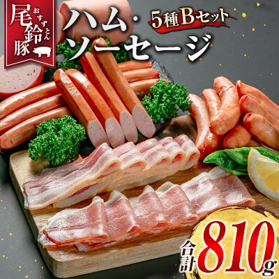 【PREMIUM PORK】 尾鈴豚 ハム ソーセージ 詰め合わせ 合計810g 5種 Bセット