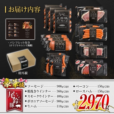 【PREMIUM PORK】 尾鈴豚 ハム ソーセージ 7種 詰め合わせ 豪華版 合計2970g