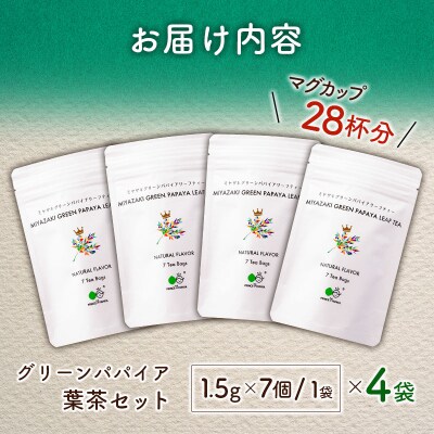 グリーンパパイアティー 葉茶 計4袋 セット (1.5g×7個/1袋) ティーバッグ 宮崎県産