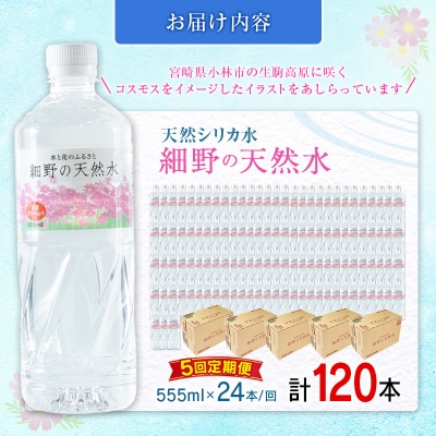 【定期便】 天然シリカ水 細野の天然水 555ml 24本 5回 中硬水 ミネラルウォーター シリカ