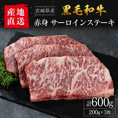 【産地直送】宮崎県産 国産 黒毛和牛 赤身 サーロインステーキ 200g×3