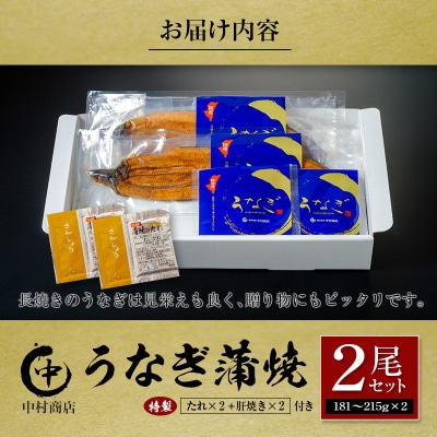 中村商店 うなぎ蒲焼2尾セット 計362g以上 肝焼き付