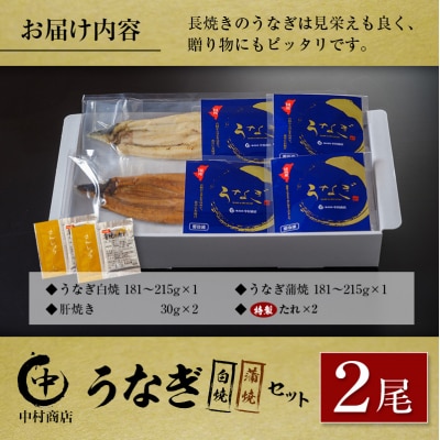 中村商店 うなぎ白焼・蒲焼セット 合計362g以上 肝焼き付
