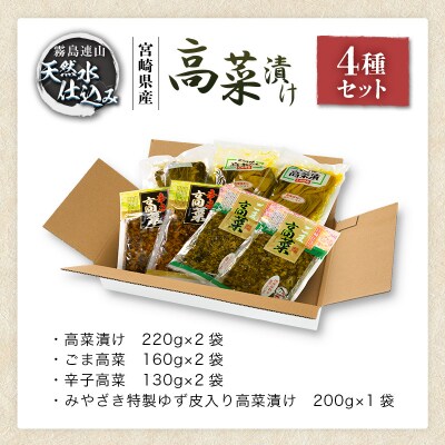 「霧島連山」天然水仕込みの高菜漬け 4種 食べ比べ セット 宮崎県産