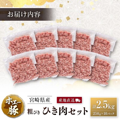 産地直送 宮崎県産 ホエー豚 粗びき ひき肉 セット 計2.5kg(250g×10パック)国産 豚肉
