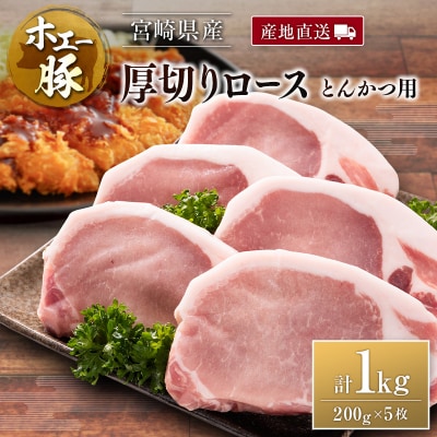 産地直送 宮崎県産 ホエー豚 厚切りロース とんかつ用 計1kg(200g×5枚) 国産 豚肉