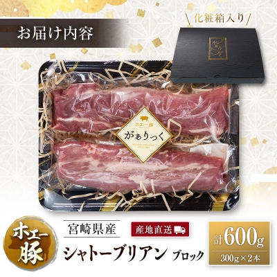 産地直送 宮崎県産 ホエー豚 シャトーブリアン ブロック 計600g(300g×2本)国産 豚肉