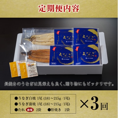 <定期便>2尾×全3回 国産 うなぎ 白焼 蒲焼 セット 合計1kg以上(1回あたり 合計362g以