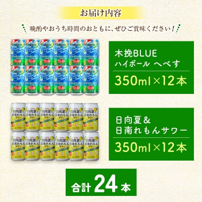 【宮崎・九州限定】宮崎の酎ハイ 2種 飲み比べ 350ml缶×各12本(木挽BLUEハイボール へべ