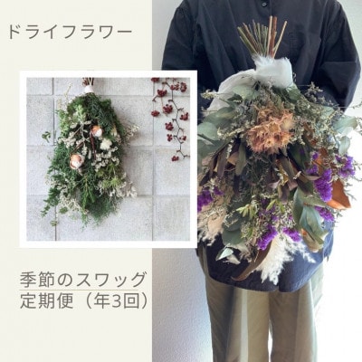 【発送月固定定期便】ドライフラワー 季節のスワッグ 全3回