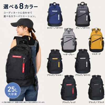 撥水、軽量、ボックスロゴがお洒落な 9ポケット 25Lリュック ブラック×レッド