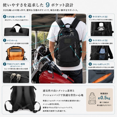 撥水 軽量 9ポケット DLMS ワッペン 25Lバックパック【ブラック×ブラック】