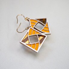 金箔/紙の耳飾り 『弥生(yayoi)』orange 14kgf金属ピアス