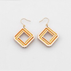 金箔/紙の耳飾り 『四角(yotsukado)』crystal orange 14kgf金属ピアス