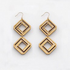 金箔/紙の耳飾り 『四角二連(yotsukado niren)』gold 14kgf金属ピアス