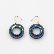 金箔/紙の耳飾り 『丸(maru)』blue 14kgf金属ピアス