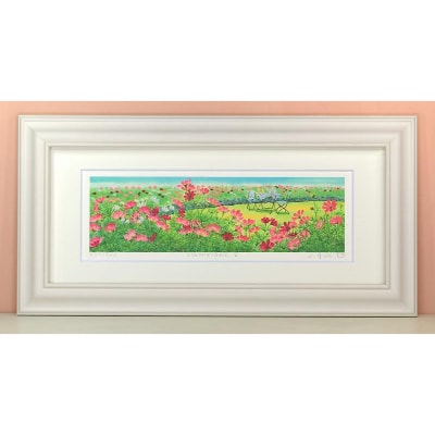 栗乃木ハルミ版画額装品「コスモスにかこまれて2」